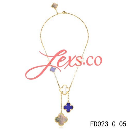 Van Cleef Arpels Replica Magic Alhambra 6 Clover Motifs Stone Combinatio Yellow Gold Necklace